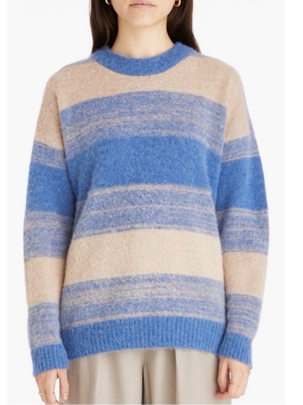 Madewell Space Dye Striped Otis Pullover Sweater Blue/Cream - Size Medium